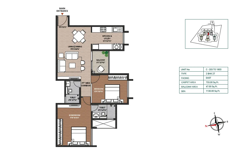 Concorde Neo 2 BHK 1130 sqft floor plan