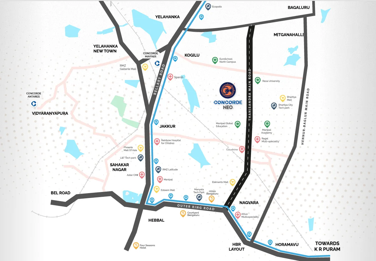 Concorde Neo location map Thanisandra Bengaluru
